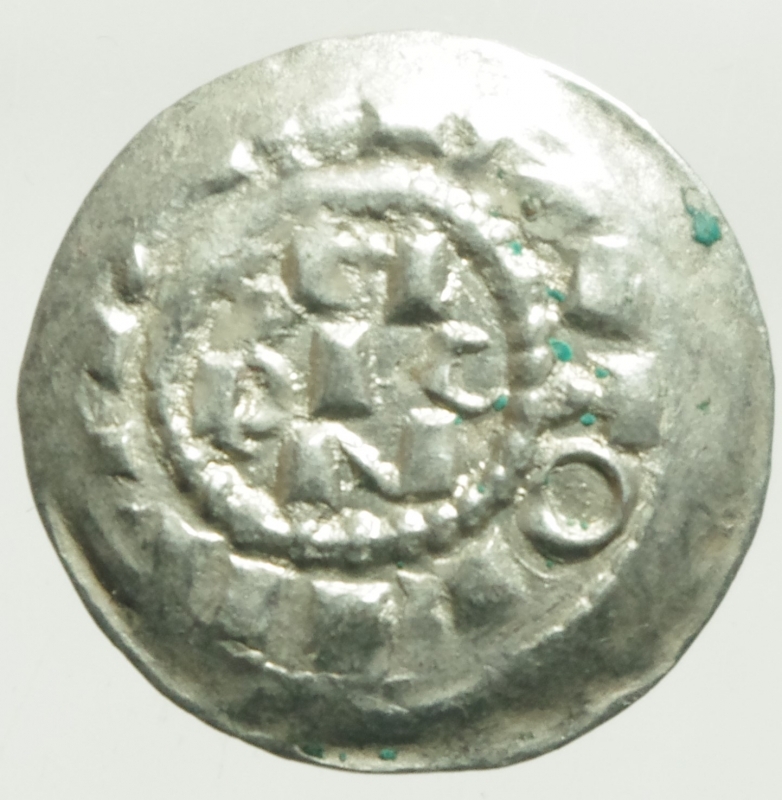 reverse: Zecche Italiane. Milano. Enrico II di Sassonia (1014-1024). Denaro scodellato. B. 1410. AG. g. 1.15 SPL