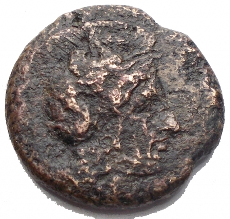 reverse: Mondo Greco -Lucania, Thurium.AE. IV secolo a.C.D/ Testa di Athena a destra.R/Toro cozzante a destra.gr 6,15.mm 19,56. MB-qBB.