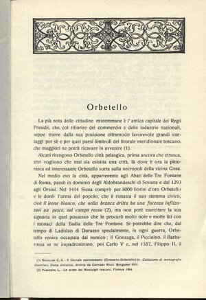 obverse: CAGIATI  M. – ORBETELLO. Bologna s.d.  pp. 6. Ill. nel testo. ril cart muto, buono stato.