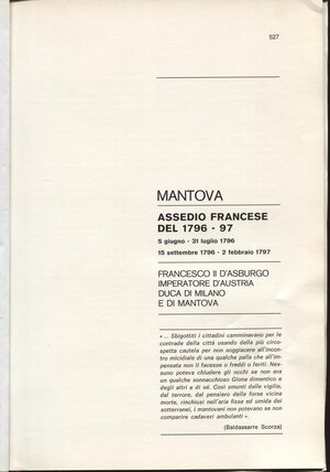 obverse: TRAINA  M. -  Mantova.  Assedio francese del 1796-97. Bologna, 1975.  Pp. 527 – 549, tavv. e ill. nel testo. ril carta varese, buono stato.
