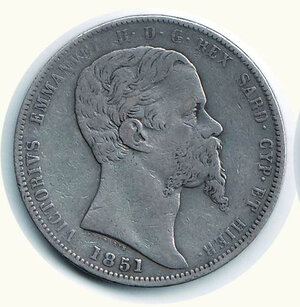 obverse: VITTORIO EMANUELE III - 5 Lire 1851 To.