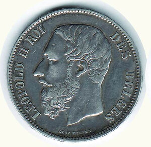 obverse: BELGIO - Leopoldo II - 5 Fr. 1869.