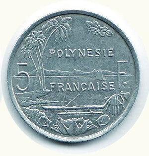 reverse: POLINESIA FRANCESE - 5 Fr. 2001.
