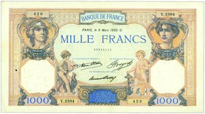 obverse: BANCA DI FRANCIA - 1000 Franchi 09/03/1933.