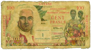 obverse: TERRITORI FRANCESI d’Oltremare (Guiana, Guadalupe, Martinica) - 100 Franchi - Soprastampato 1 nuovo Franco. 10