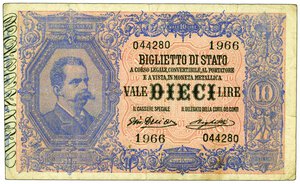 obverse: REGNO - 10 Lire Dell’Ara-Righetti - Decr. 11/10/1915.