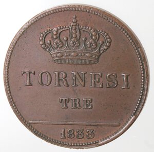 reverse: Napoli. Ferdinando II. 1830-1859. 3  Tornesi 1833. Ae. 