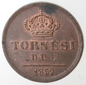 reverse: Napoli. Ferdinando II. 1830-1859. 2 Tornesi 1859. Ae. 