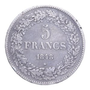 reverse: BELGIO LEOPOLDO PREMIER 5 FRANCHI 1848 AG. 24,70 GR. BB