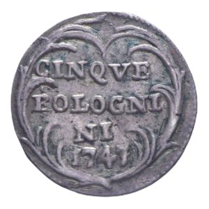 reverse: BOLOGNA BENEDETTO XIV (1740-1758) 5 BOLOGNINI 1747 AG. 1,25 GR. BB+