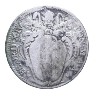 obverse: ROMA BENEDETTO XIV (1740-1758) 2 CARLINI ROMANI 1749 AG. 5,17 GR. BB