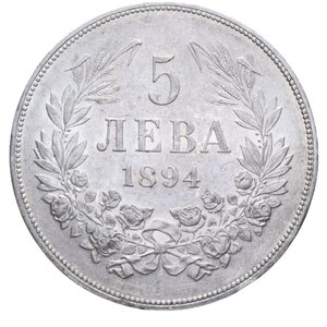 reverse: BULGARIA FERDINANDO I 5 LEVA 1894 AG. 24,97 GR. qFDC