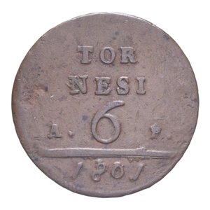 reverse: REGNO DI NAPOLI FERDINANDO IV (1759-1816) 6 TORNESI 1801 NC CU 16,85 GR. MB-BB