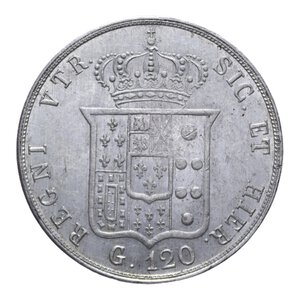 reverse: REGNO DELLE DUE SICILIE FERDINANDO II (1830-1859) PIASTRA 120 GRANA 1855 AG. 27,51 GR. qSPL/SPL