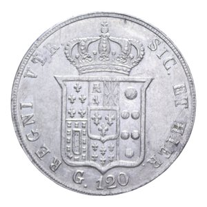 reverse: REGNO DELLE DUE SICILIE FERDINANDO II (1830-1859) PIASTRA 120 GRANA 1856 8 RIBATTUTO RR AG. 27,53 GR. SPL-FDC