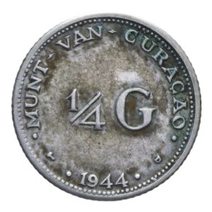 reverse: CURACAO OLANDESE WILHELMINA 1/4 GULDEN 1944 AG. 3,55 GR. BB