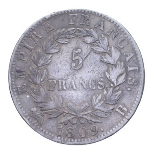 reverse: FRANCIA NAPOLEONE IMPERATORE 5 FRANCHI 1809 B AG. 24,46 GR. BB 