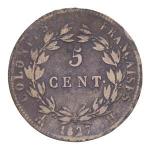 reverse: FRANCIA COLONIE CHARLES X 5 CENT. 1827 CU 10,13 GR. qBB