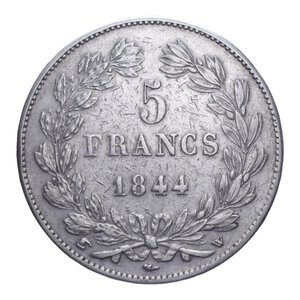 reverse: FRANCIA LUIGI FILIPPO I 5 FRANCHI 1844 AG. 24,88 GR. BB