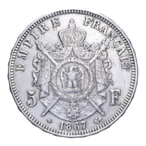 reverse: FRANCIA NAPOLEONE III 5 FRANCHI 1867 AG. 24,74 GR. BB+