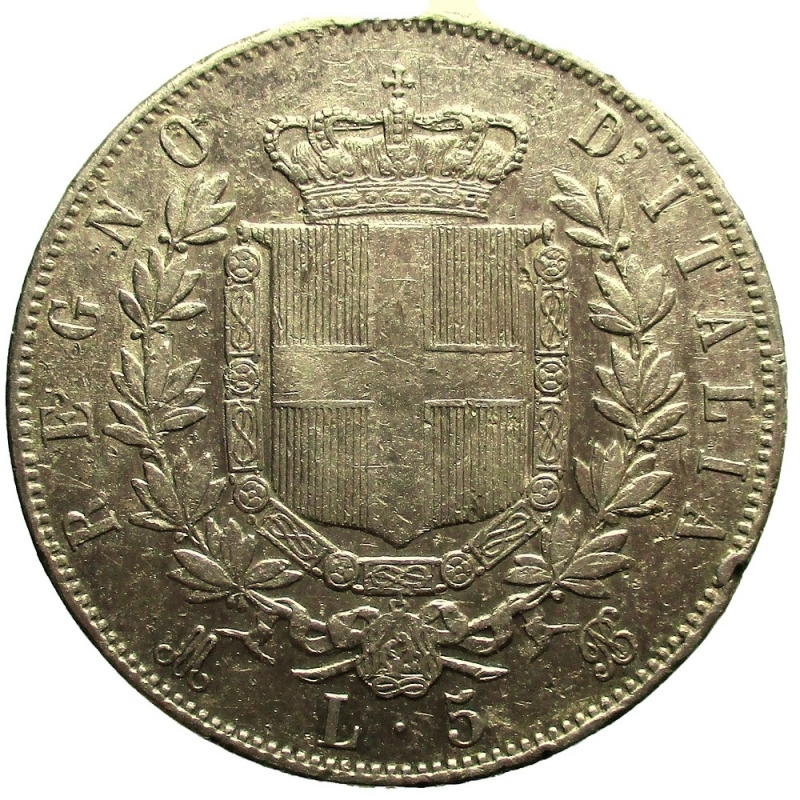 reverse: Milano. Vittorio Emanuele II. 1861-1878. 5 lire 1869