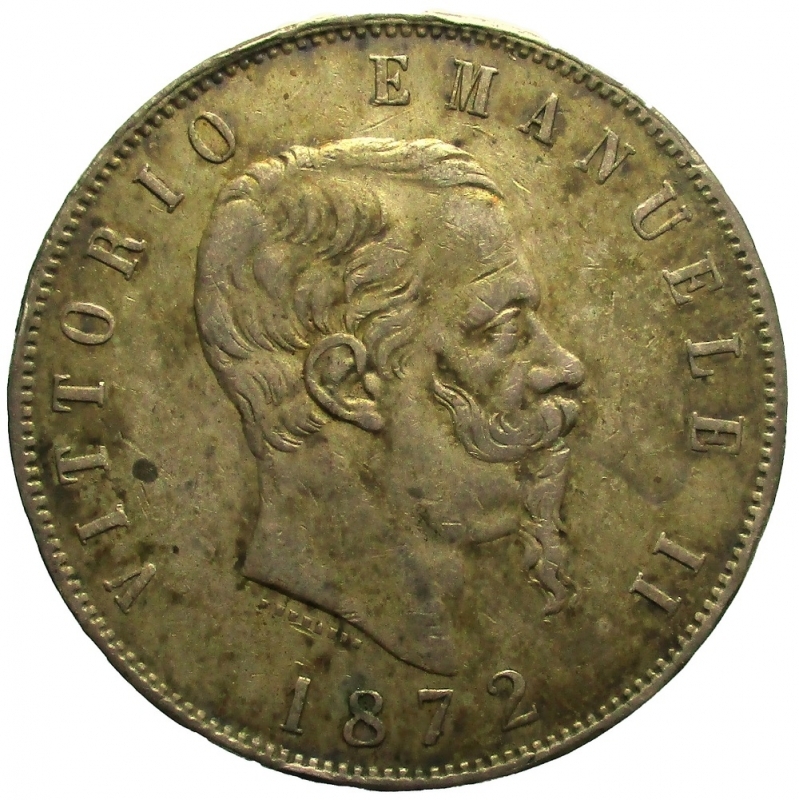obverse: Milano. Vittorio Emanuele II. 1861-1878. 5 lire 1872