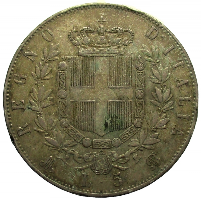 reverse: Milano. Vittorio Emanuele II. 1861-1878. 5 lire 1872