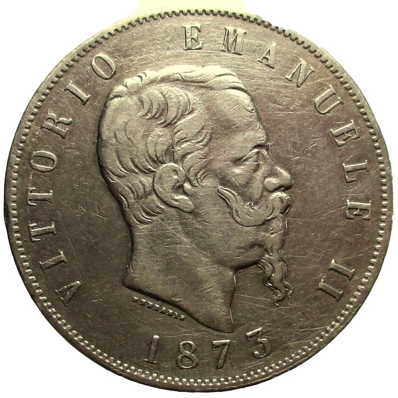 obverse: Milano. Vittorio Emanuele II. 1861-1878. 5 lire 1873 