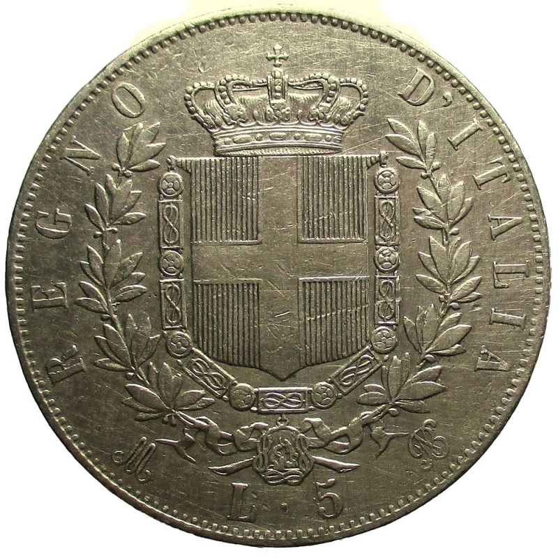 reverse: Milano. Vittorio Emanuele II. 1861-1878. 5 lire 1873 