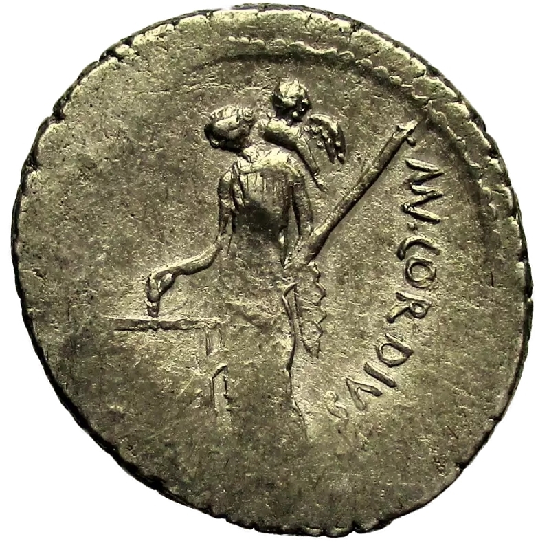 reverse: Repubblica Romana. Mn. Cordius Rufus, Denario, Roma, 46 a.C.