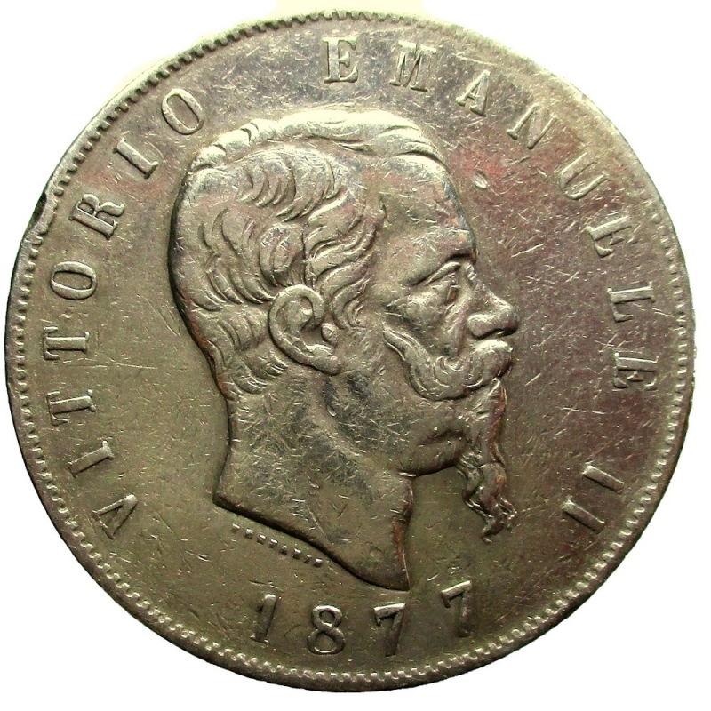 obverse: Roma. Vittorio Emanuele II. 1861-1878. 5 lire 1877