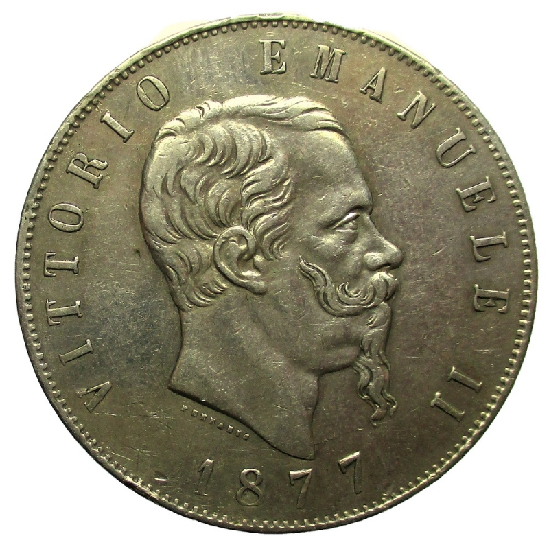 obverse: Roma. Vittorio Emanuele II. 1861-1878. 5 lire 1877