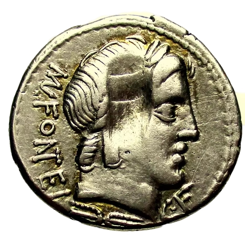 obverse: Repubblica Romana. Gens Fonteia. Mn. Fonteius. ca 85 a.C. Denario. Ag