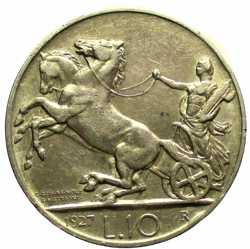 reverse: Roma Vittorio Emanuele III - 10 Lire 1927