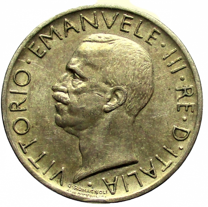 obverse: Roma Vittorio Emanuele III - 5 Lire 1929