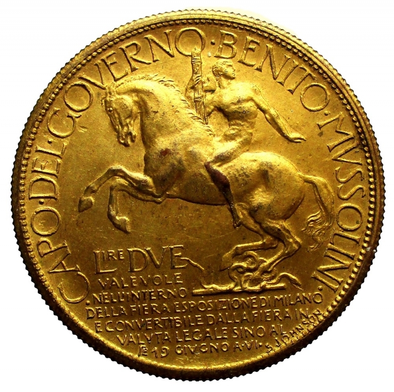 reverse: 2 Lire “Fiera di Milano” 1928; St.Johnson