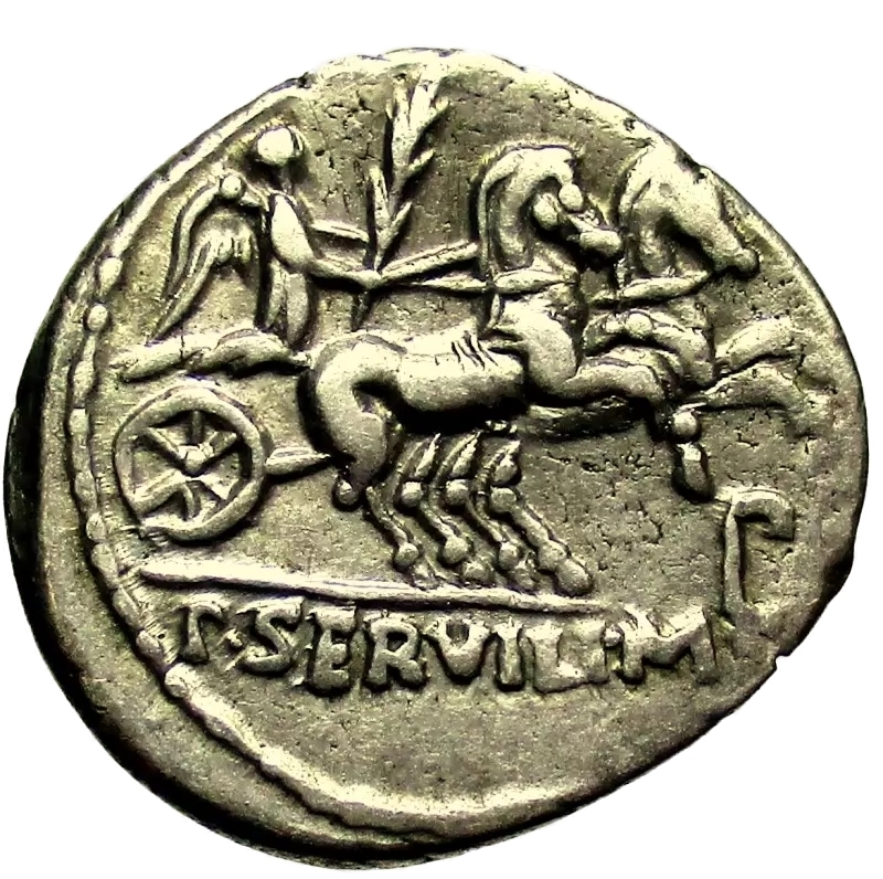 reverse: Repubblica Romana. Gens Servilia. Publius Servilius Rullus. 100 a.C. Denario. 
