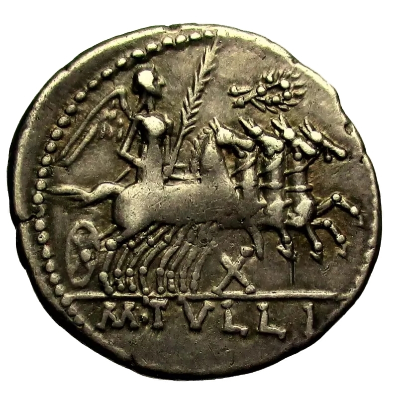 reverse: Repubblica Romana. Gens Tullia. Marcus Tullius. 120 a.C. Denario.
