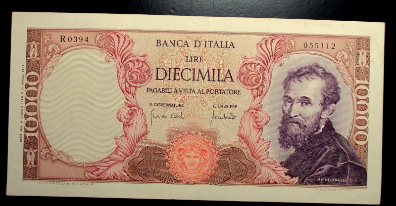 obverse: Cartamoneta Italiana.  10000 LIRE 8/06/1970 Michelangelo