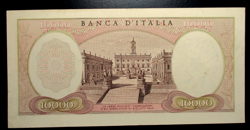 reverse: Cartamoneta Italiana.  10000 LIRE 8/06/1970 Michelangelo