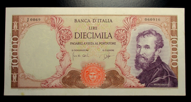 obverse: Cartamoneta Italiana. 10000 Lire 3/07/1962 Michelangelo