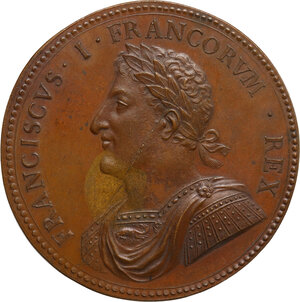 obverse: Francesco I (1515-1522), re di Francia.. Medaglia per la pace di Tournai, 1519. Riconio fine XVII sec