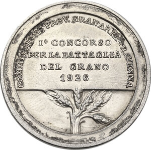 reverse: Medaglia Commissione Provinciale Granaria di Ravenna, per il 1° Concorso per la Battaglia del Grano 1926
