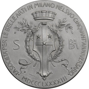obverse: Società per le Belle Arti di Milano.. Medaglia 1893 per il 50° anniversario