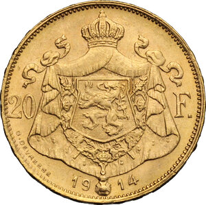 reverse: Belgium.  Albert I (1889-1922).. 20 francs 1914