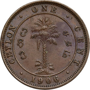 reverse: Ceylon.  Edward VII (1901-1911). Cent 1906