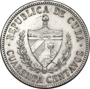 obverse: Cuba.  First Republic (1902-1962). 40 centavos 1915