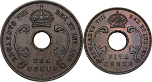reverse: East Africa. Lot of 2 (two) coins, 5 Cents 1936 and 10 Cents 1936
