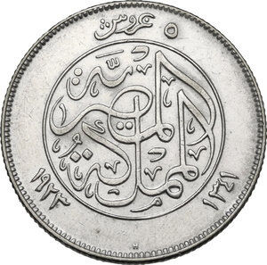 reverse: Egypt.  Fuad I (1922-1936). AR 5 Piastres, dually dated 1923 AD / 1341 AH