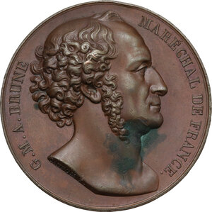 obverse: France.  Marshall Brune (1763-1815). AE Medal 1815, struck upon his death. Caunois engraver